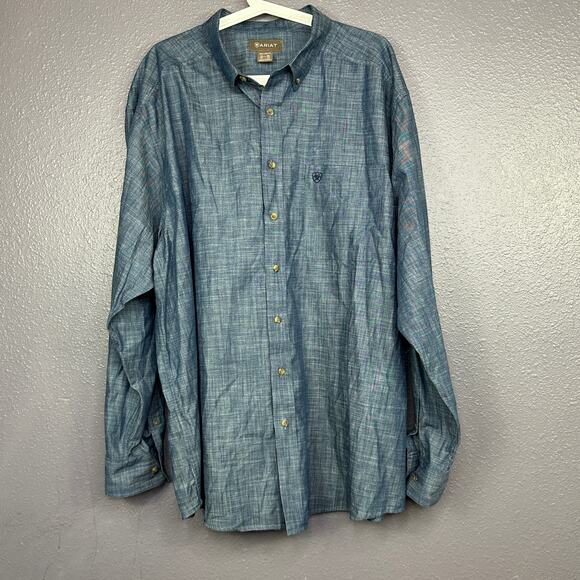 Ariat Mens 2XL Button Down Shirt Patrick Classic Fit Long SleevesShirt Blue - Picture 1 of 7